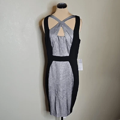 NUEVO CON ETIQUETAS JAX Vestido de 14 Vainas Blanco y Negro Con Escote Recortado, Detalle de Rejilla Foto 1 de 4