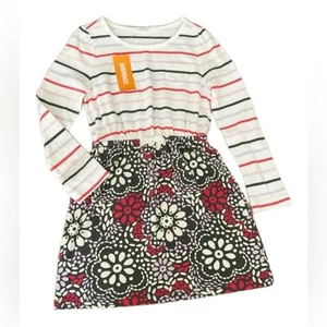 NWT Gymboree Girls Dress Size 7 White Pink Gray Purple Striped Floral Mix Match - Picture 1 of 5
