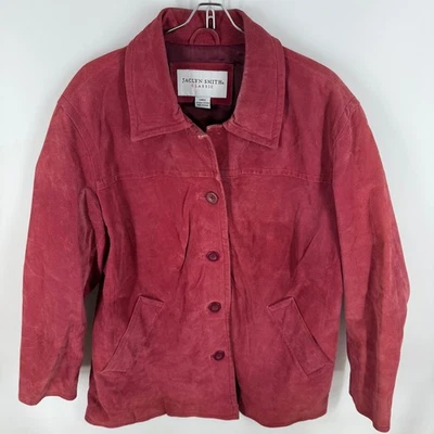 Chaqueta De Colección Y2K Jaclyn Smith Clásica Roja Cuero Genuino Gamuza Para Mujer Grande Foto 1 de 4
