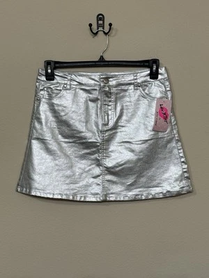Luv Betsey by Betsey Johnson Teen Girl Silver Mid Rise Slim Short Skirt 18 - Image 1 of 4
