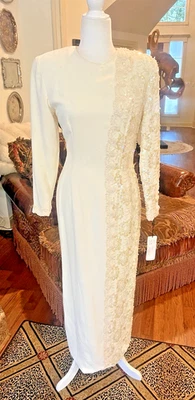 NWT Vintage BILL BLASS Ivory Sequin Floral Evening Formal Wedding Maxi Gown sz 6 - Image 1 of 4