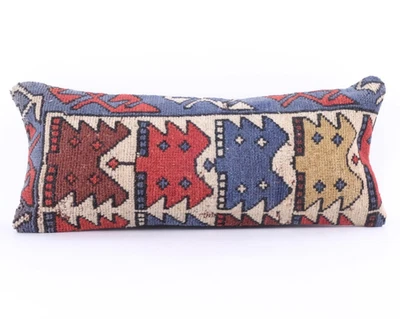 Cojín Funda Almohada Kilim Turco Anatolia Tejido a Mano 10"x24" 25x60 De Colección Foto 1 de 4