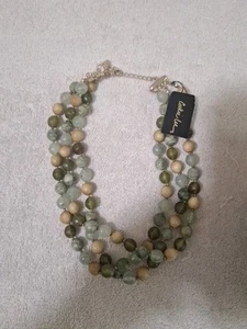 Cookie Lee 3 Strand Natural Light Green Beige Shell & Beads Necklace 16” w/ Tag - Picture 1 of 4