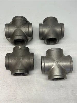 (4x) 1-1/2" 150 Threaded (Female NPT) Cross 304/316 Stainless Steel, 4-Way | NEW - Image 1 of 4