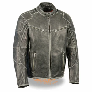 Men’s Vintage Distressed Grey Leather Motorcycle Jacket with Two Gun Pockets - Picture 1 of 4