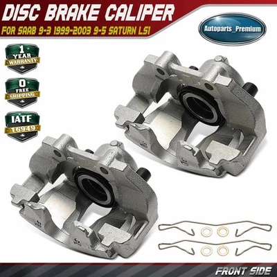 Pair Front Brake Calipers with Bracket for Saab 9-3 1999-2003 9-5 Saturn LS1 LS2 - Image 1 of 4