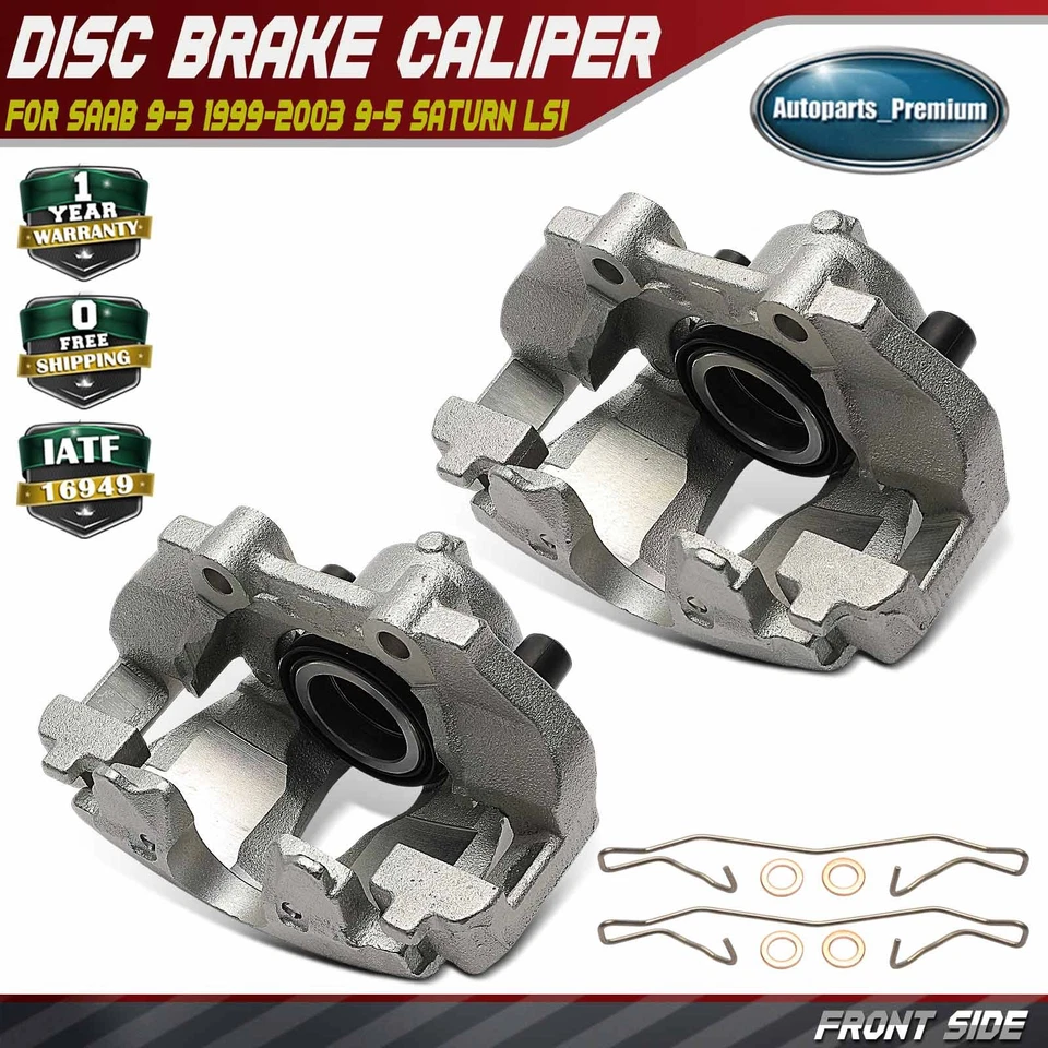 Pair Front Brake Calipers with Bracket for Saab 9-3 1999-2003 9-5 Saturn LS1 LS2 - Image 1 of 4