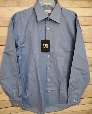 Camisa social masculina nova com etiquetas XMI clássica azul branca listrada 16 x 34/35 Business  - Imagem 1 de 4