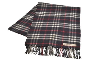Authentic BURBERRY Check Cashmere Winter Scarf Stole Muffler Navy Blue 4010M - Picture 1 of 10