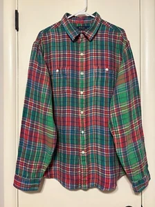 Ralph Lauren Polo Mens Red/Green Plaid Linen Twill Button-Front Shirt XXL/2XL - Picture 1 of 9