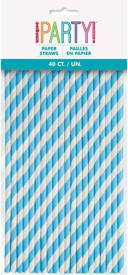 Powder Blue Striped Paper Smoothie Straws - 0 Pcs4,Party Tableware & Serveware - Image 1 of 1