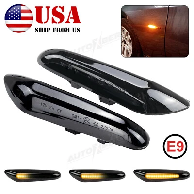 2pc for BMW 328i Smoked LED Fender Side Marker Light Sequential Turn Signal Lamp - Image 1 of 4