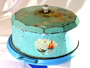 Porta torta in latta XX secolo con coperchio e vassoio - Foto 1 di 7