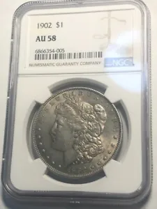 AU-UNC slider 1902 Morgan silver dollar. NGC AU58.  #od005 - Picture 1 of 6