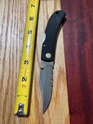 Vintage Browning 732 Combination Edge Folding Knife JAPAN Made Lockback Black - Image 1 of 4