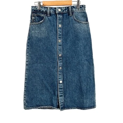 Falda Denim Helmut Lang Midi Azul Botón Frontal Hasta la Rodilla Hecha en EE. UU. Y2K Talla 24 Foto 1 de 4