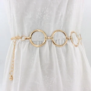 Women Chain Belt Waistband Gold Silver Round Metal Retro High Waist Charm UK - Picture 1 of 5