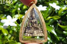 Cased Phra Buddha Chinnarat Life Protect Wealth Thai Buddha Amulet Statue #11446