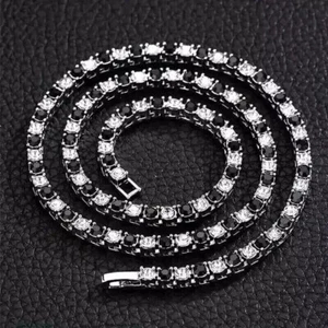 20Ct Black Onyx & Zircon Unisex Tennis Necklace in 14K White Gold Over 925 - 20" - Picture 1 of 6