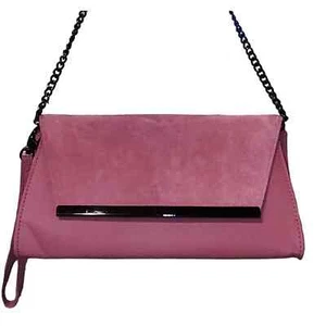White House Black Market Leather & Suede Coral Pink Clutch, Wristlet & Crossbody - Picture 1 of 10