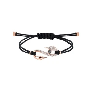 Swarovski Power Hook Bracelet 5494383 Black Cord Rose Gold-Tone 24cm New - Picture 1 of 4
