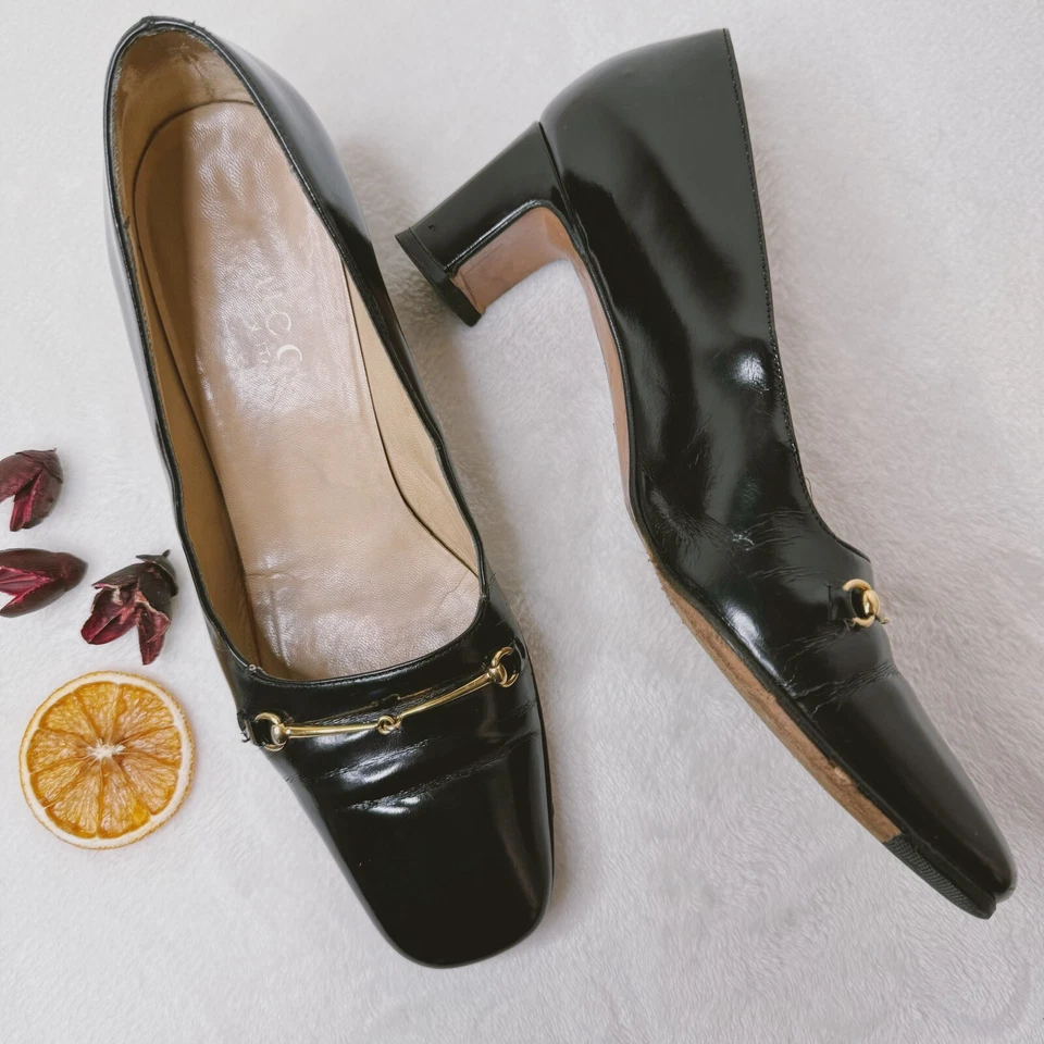 Gucci Vintage Womens Horsebit Pumps Black Leather Size 36 Classic Block Heel - Image 1 of 4