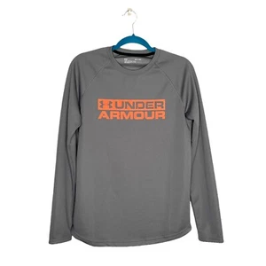 Under Armour Loose Fit grau Langarm orange Logo Spruch Shirt Strick Small - Bild 1 von 12