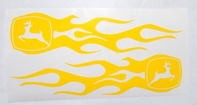 Yellow John Deere Flames Decal Sticker 1.75" X 7" - Image 1 of 2