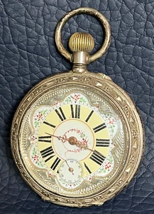 Antiguo reloj de bolsillo suizo de caza plateado grabado esmalte de ciervo esfera Roma - Imagen 1 de 12