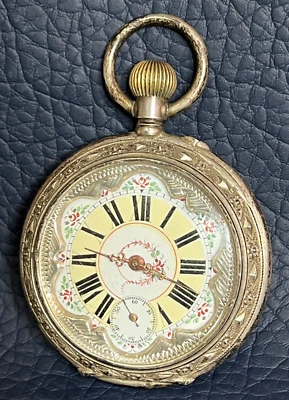Antique Silver Swiss Hunting Pocket Watch Engraved Deer Enamel Rome Dial - Image 1 of 4