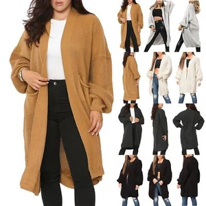 Womens Ladies Long Sleeve Pockets Oversize Open Front Chunky Rib Jumper Cardigan - Picture 1 of 12