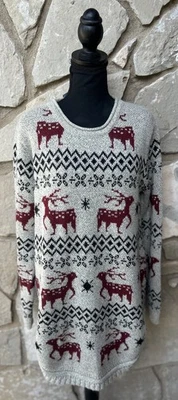Suéter túnica de Natal renas grandes flocos de neve multicolorido excelente estado - Imagem 1 de 4