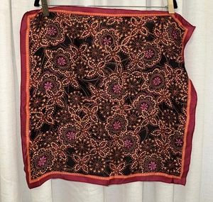 Harve Bernard Coral Pink Black Silk Scarf 21x21” - Picture 1 of 7