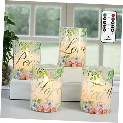 Velas de Pilar Rosa Sin Llama, Velas LED de Vidrio Batería Floral y Términos Foto 1 de 4