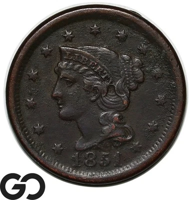 1851 centavo grande, cabelo trançado - Imagem 1 de 3