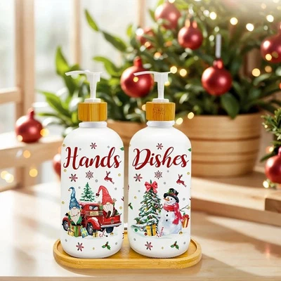 Juego de 2 Dispensadores de Jabón de Navidad, Decoración de Cocina de Navidad, Jabón de Gnomos de Navidad Foto 1 de 4