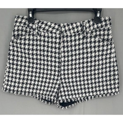 Pantalones Cortos Vestique Para Mujer Grandes Negros Tiro Alto Tweed Cuadros Blanco Pata de Gallo Foto 1 de 4
