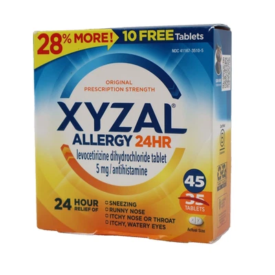 Xyzal 24HR 5mg Alivio de Alergias 45 Comprimidos Levocetirizina EXP 04/2026 Foto 1 de 4