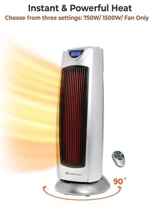 Calentador de espacio de torre digital oscilante Comfort Zone con control remoto Foto 1 de 4