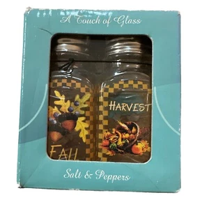 Westland Giftware Harvest Fall Salt Pepper Shakers Glass Acorn Leaves Gourds - Picture 1 of 11