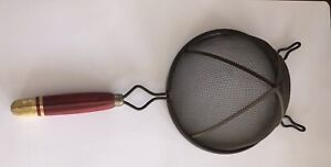 Vintage Metal Strainer with Red/Yellow Wooden Handle