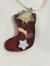 Swarovski Twinkling Stocking Crystal Christmas Ornament Pendant Red Gold NIB 