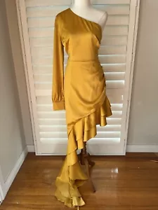 ELLE ZEITOUNE "Angelina" satin look asymmetrical frill hem - size 12 - saffron - Picture 1 of 12