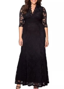 Kiyonna Dress 2X 18/20 Black Lace Maxi Screen Siren Gown Formal Party Gala Lined - Picture 1 of 9