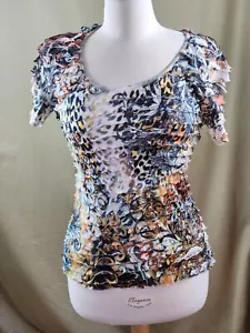 Top donna Brina & Em Petite Large PL a strati con volant multicolore manica corta - Foto 1 di 9