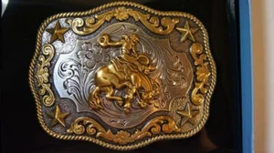 Nocona Belt Buckle Saddle Bronc Gold & Silver Tone M & F Western 3798708 - Picture 1 of 4