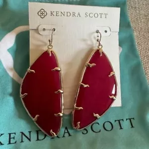 Pendientes de sauce vintage Kendra Scott en oro jade fucsia declaración de gota - Imagen 1 de 3
