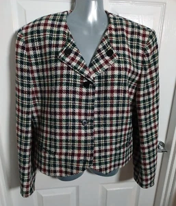 Viyella short check jacket, size 14, Green and burgundy, Wool blend - Picture 1 of 10