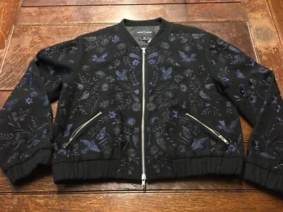 Needle & Tread Black Navy Hummingbird Floral Embroidered Bomber Jacket Size 16  - Image 1 of 4