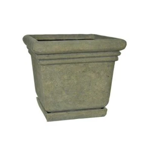 MPG 18.5" Plant Pot Square Cast Stone Fiberglass Floor Planter w/Attached Saucer - Picture 1 of 5